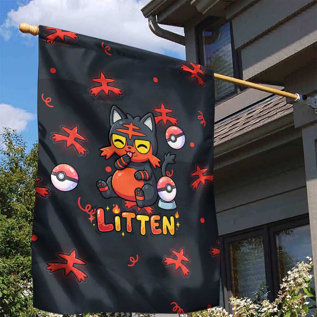 Litten Garden Flag Playful Ember Cartoon Art