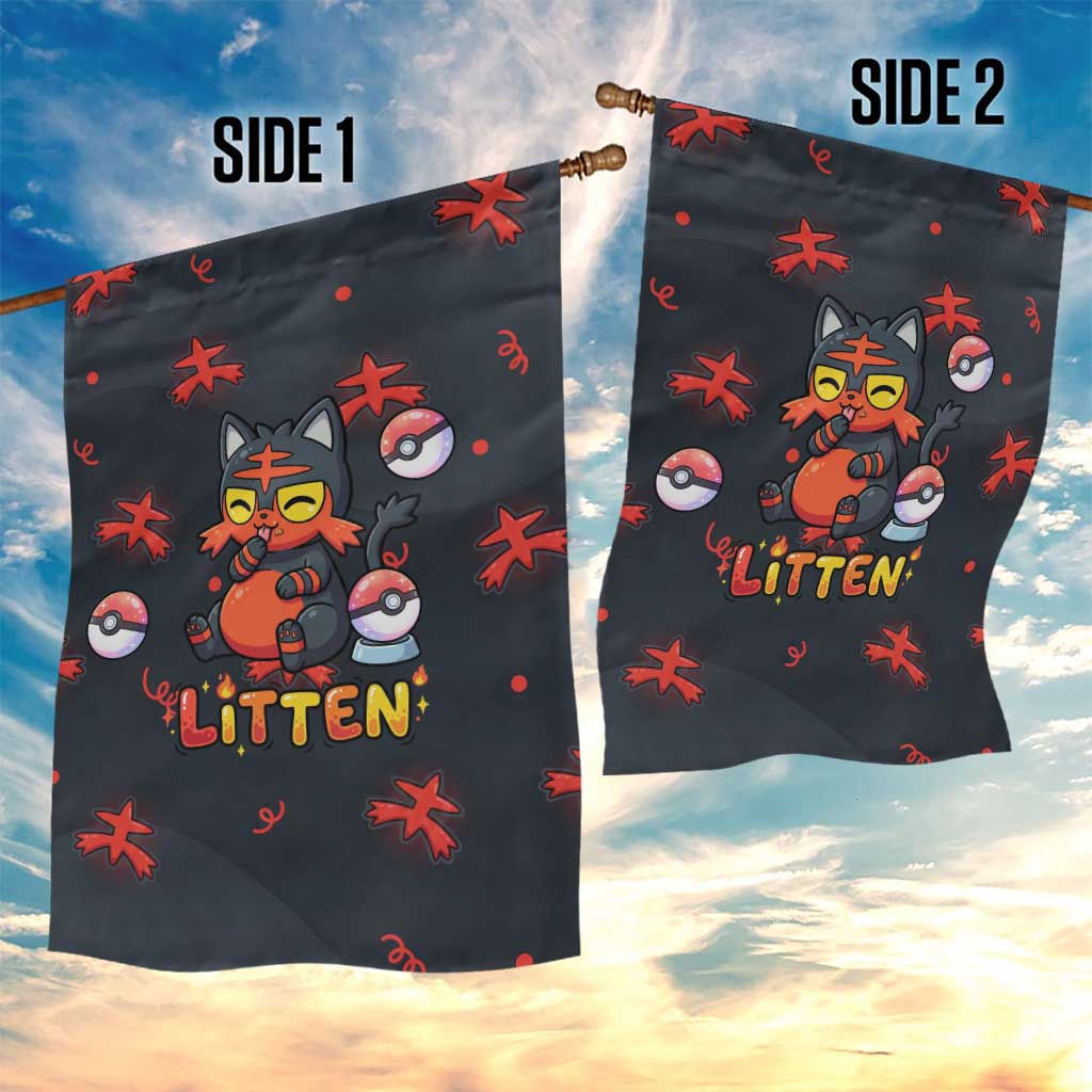 Litten Garden Flag Playful Ember Cartoon Art