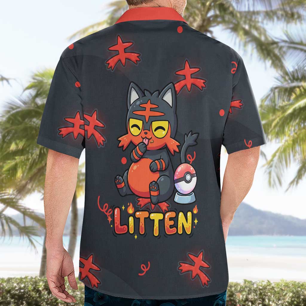 Litten Hawaiian Shirt Playful Ember Cartoon Art
