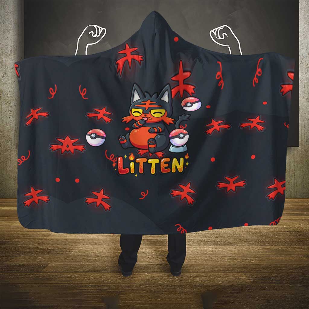 Litten Hooded Blanket Playful Ember Cartoon Art