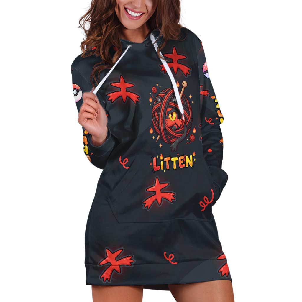 Litten Hoodie Dress Playful Ember Cartoon Art