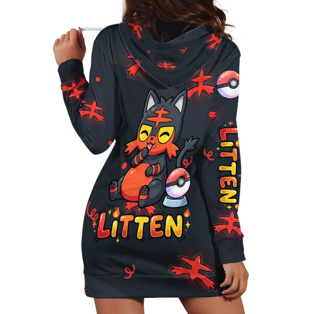 Litten Hoodie Dress Playful Ember Cartoon Art