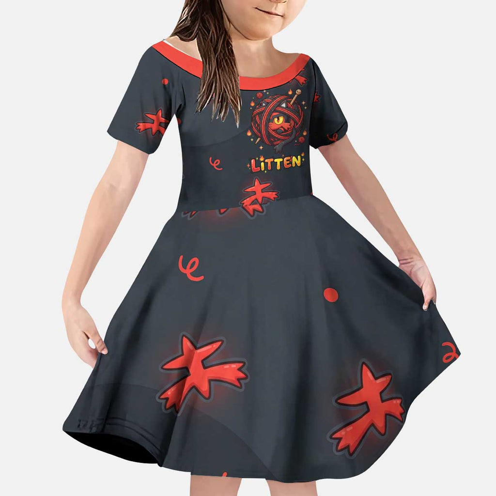 Litten Kid Short Sleeve Dress Playful Ember Cartoon Art