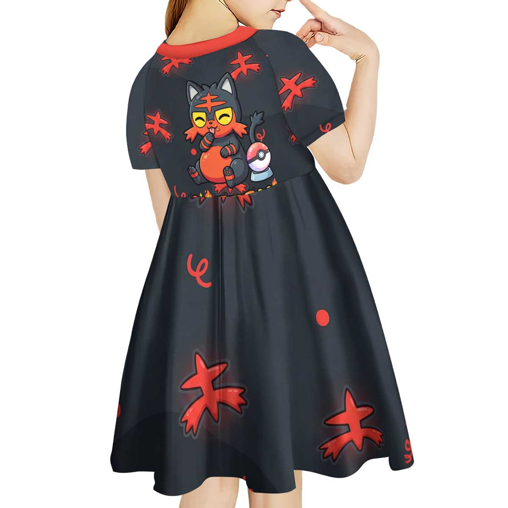 Litten Kid Short Sleeve Dress Playful Ember Cartoon Art