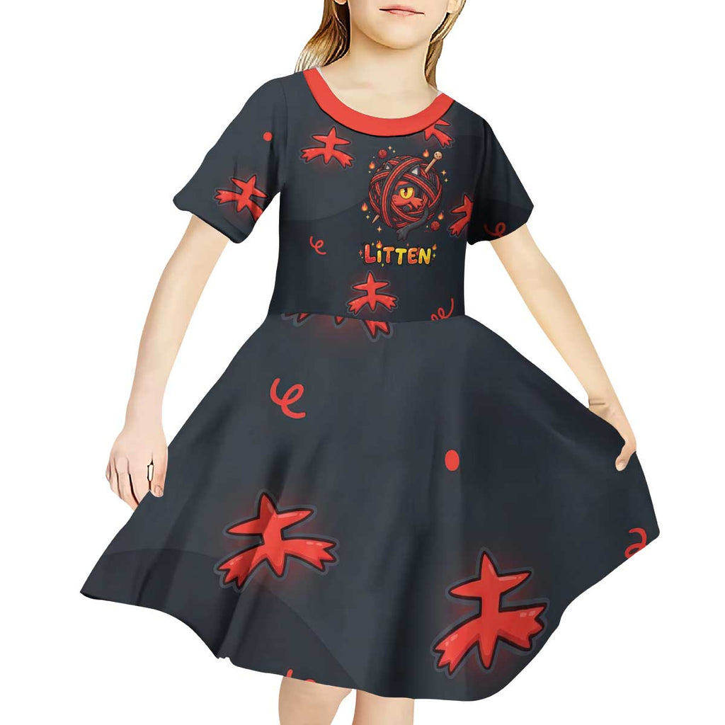 Litten Kid Short Sleeve Dress Playful Ember Cartoon Art