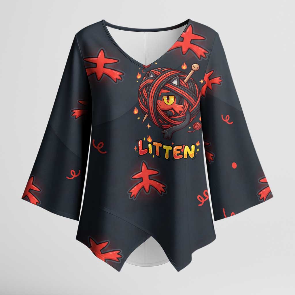 Litten Kimono Sleeve Blouse Playful Ember Cartoon Art