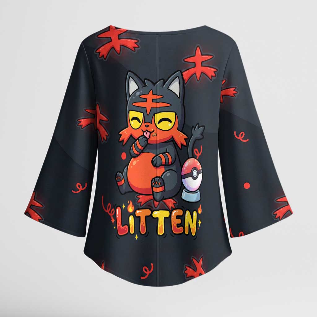 Litten Kimono Sleeve Blouse Playful Ember Cartoon Art