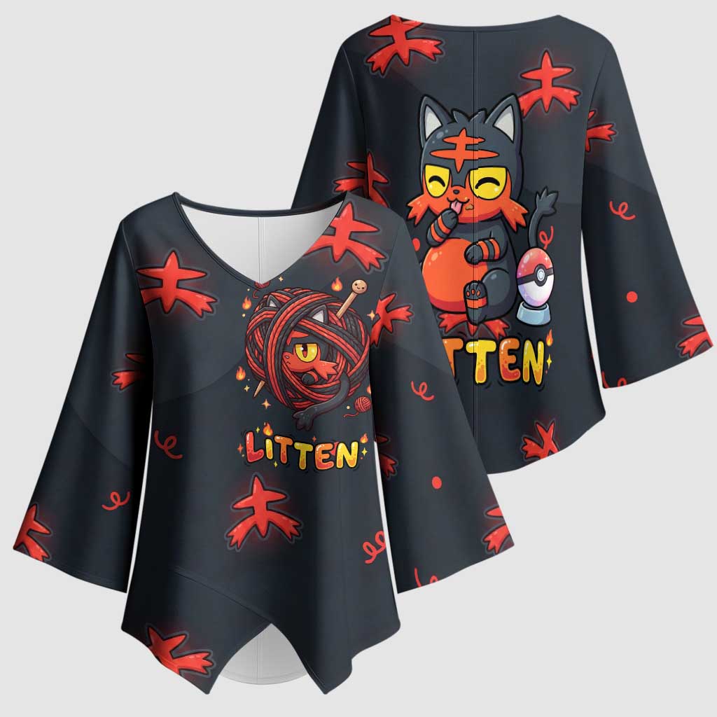 Litten Kimono Sleeve Blouse Playful Ember Cartoon Art