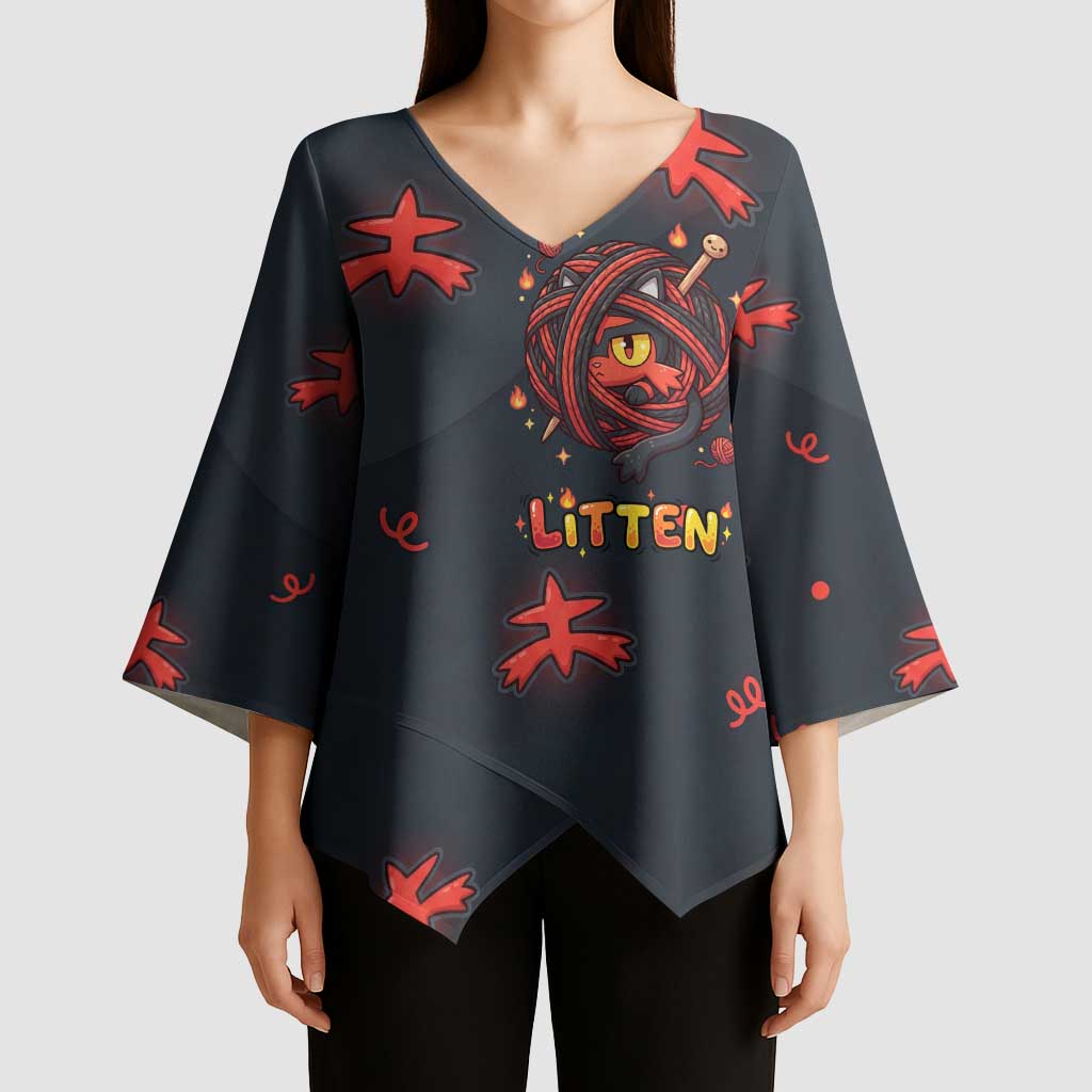 Litten Kimono Sleeve Blouse Playful Ember Cartoon Art