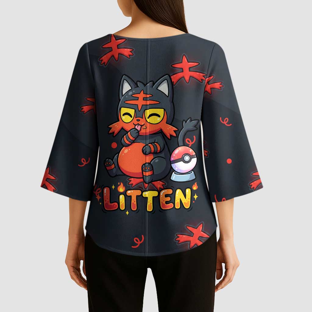 Litten Kimono Sleeve Blouse Playful Ember Cartoon Art