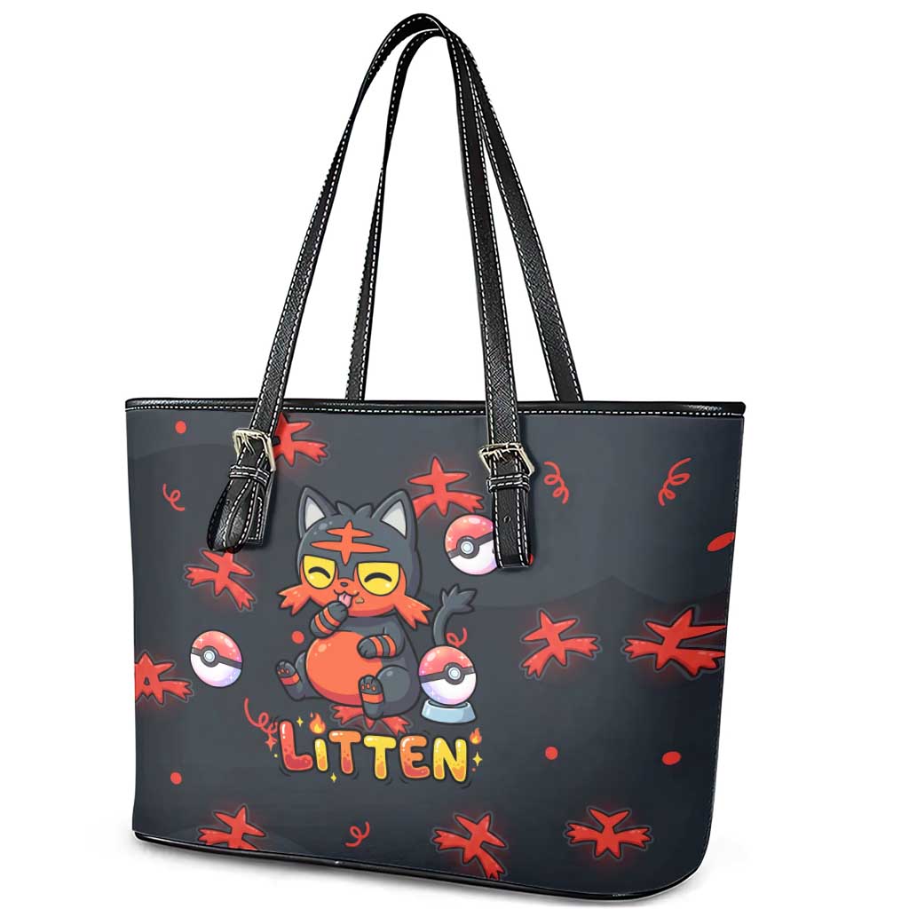 Litten Leather Tote Bag Playful Ember Cartoon Art