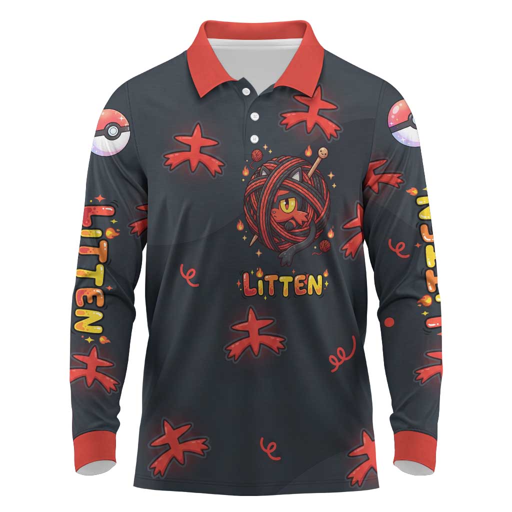 Litten Long Sleeve Polo Shirt Playful Ember Cartoon Art
