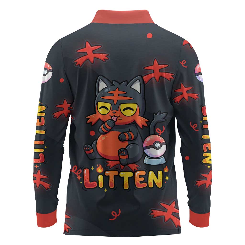 Litten Long Sleeve Polo Shirt Playful Ember Cartoon Art