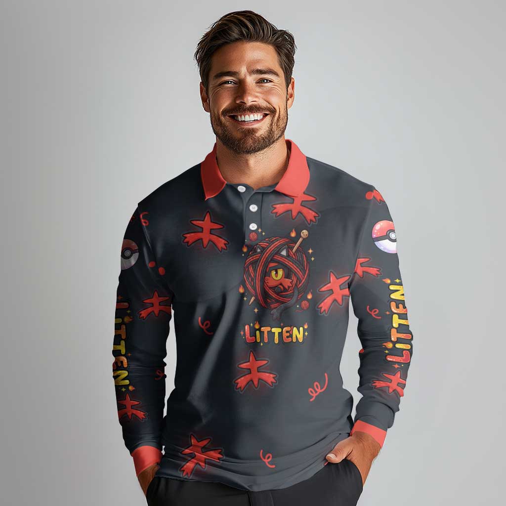 Litten Long Sleeve Polo Shirt Playful Ember Cartoon Art