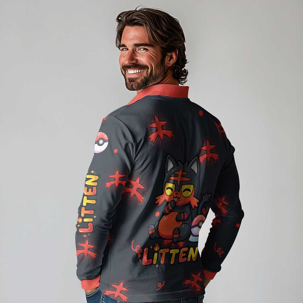 Litten Long Sleeve Polo Shirt Playful Ember Cartoon Art
