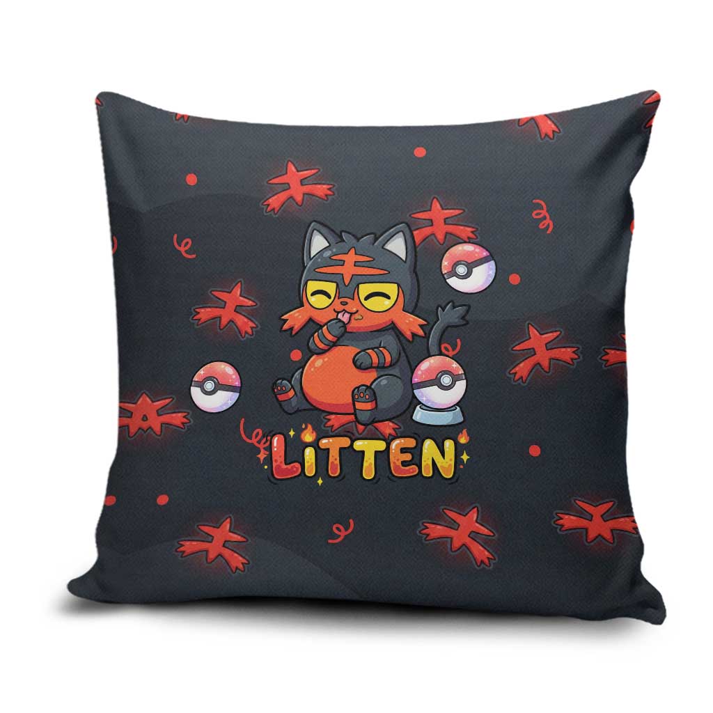 Litten Pillow Cover Playful Ember Cartoon Art