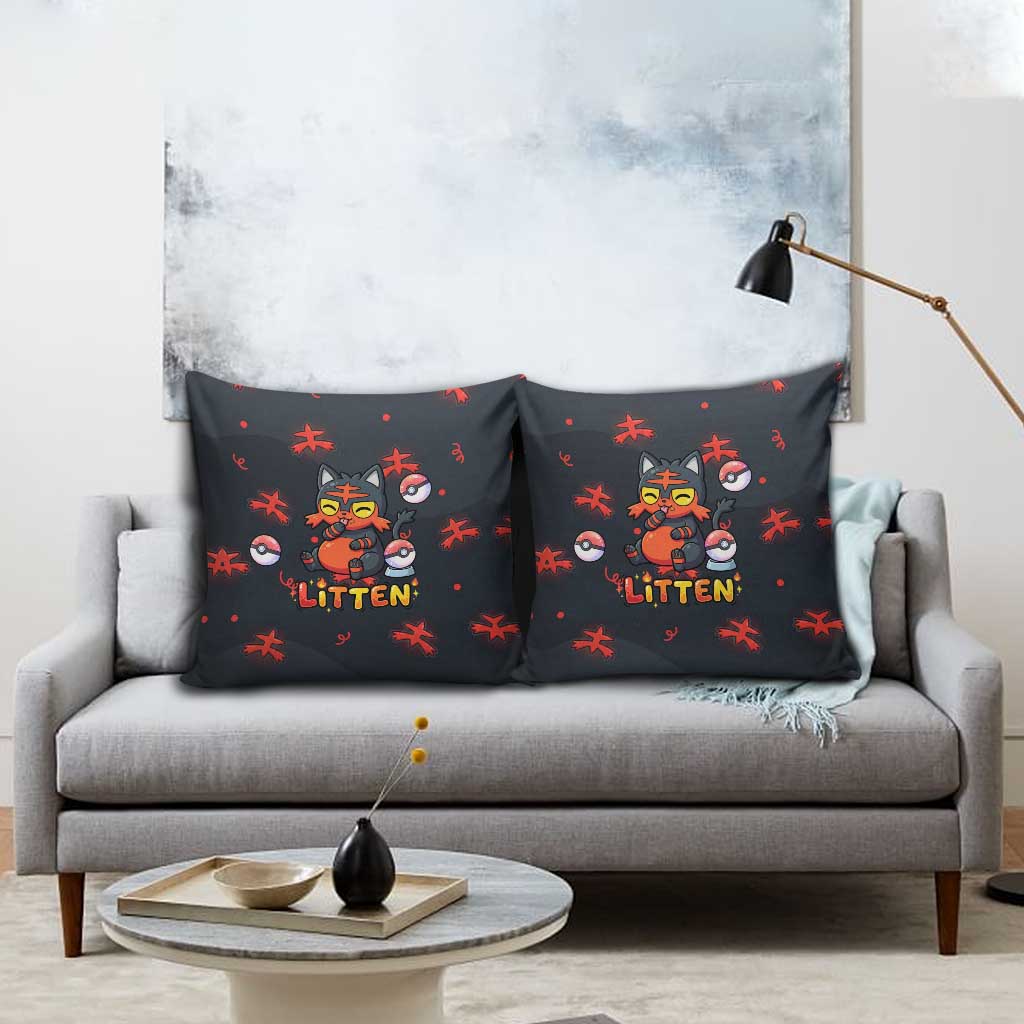 Litten Pillow Cover Playful Ember Cartoon Art