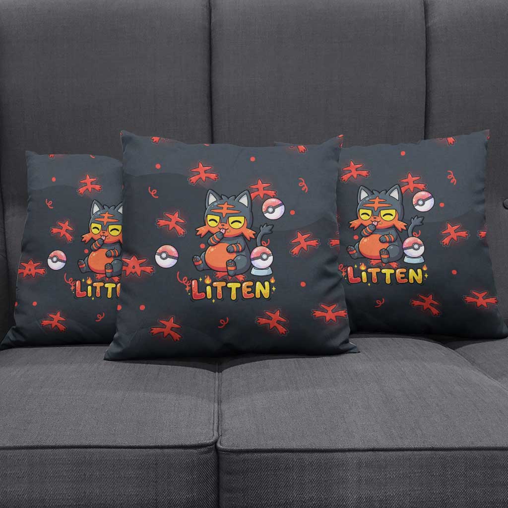 Litten Pillow Cover Playful Ember Cartoon Art