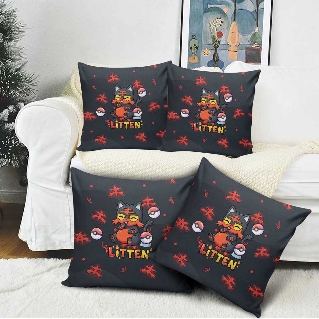 Litten Pillow Cover Playful Ember Cartoon Art