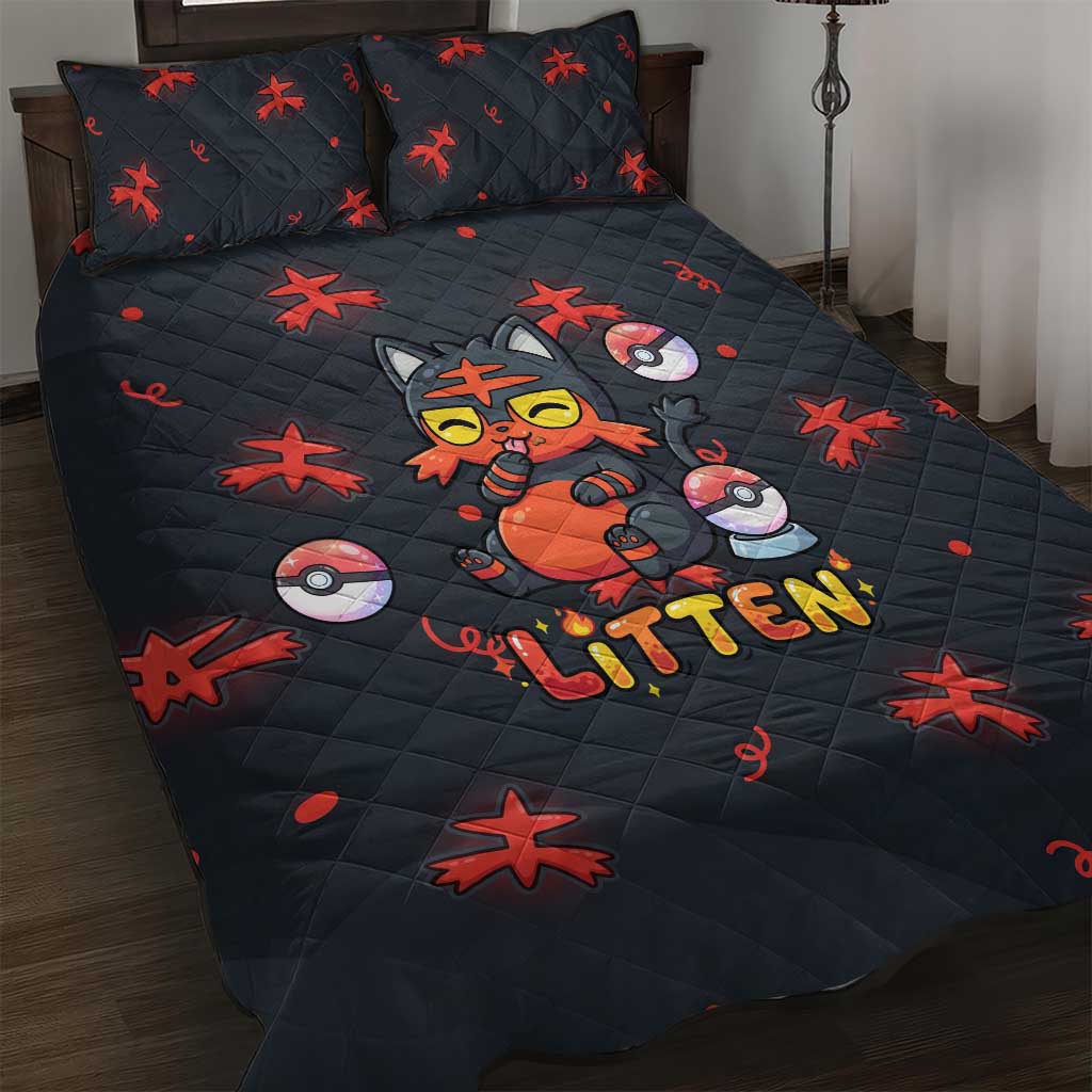 Litten Quilt Bed Set Playful Ember Cartoon Art