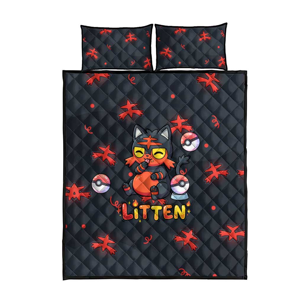 Litten Quilt Bed Set Playful Ember Cartoon Art