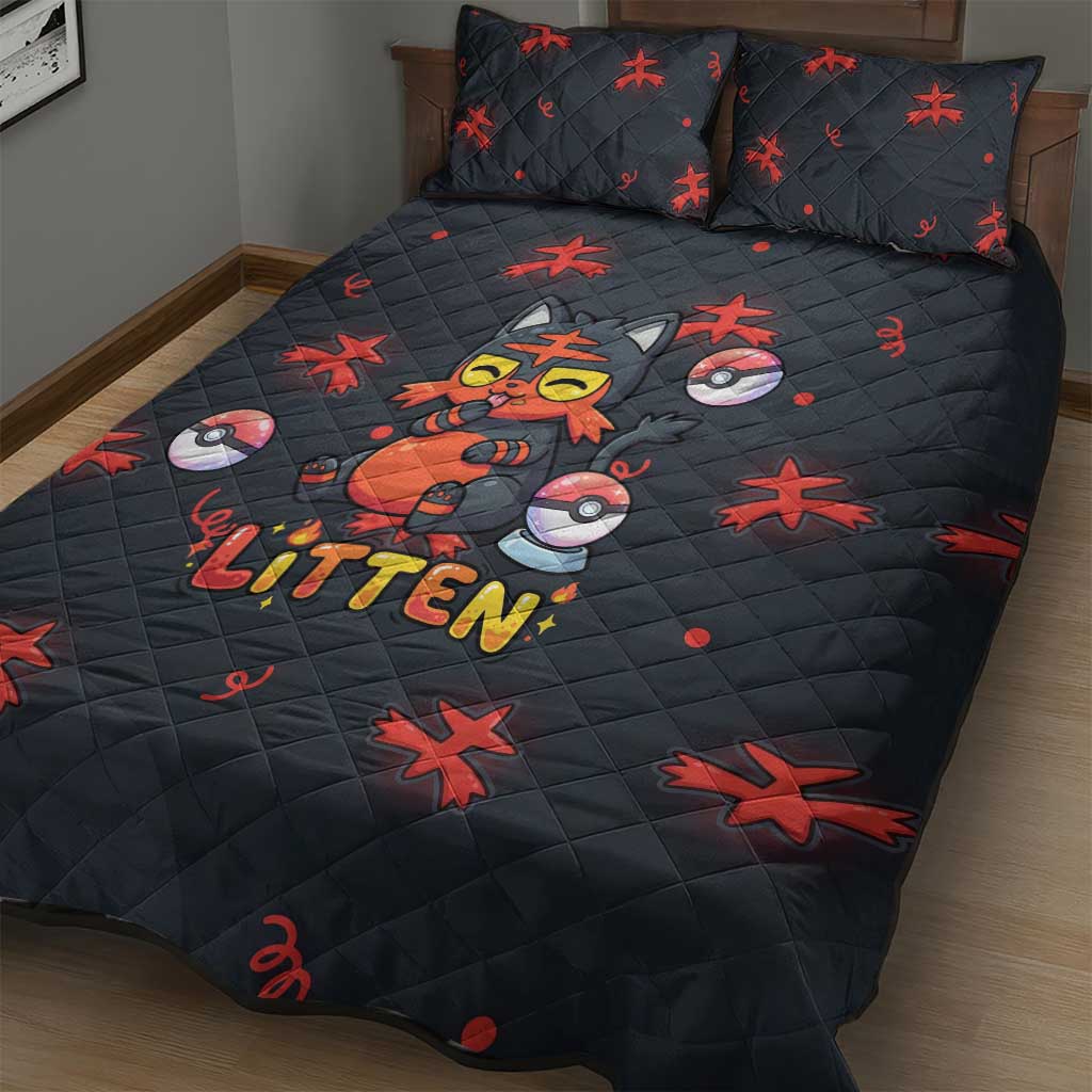 Litten Quilt Bed Set Playful Ember Cartoon Art