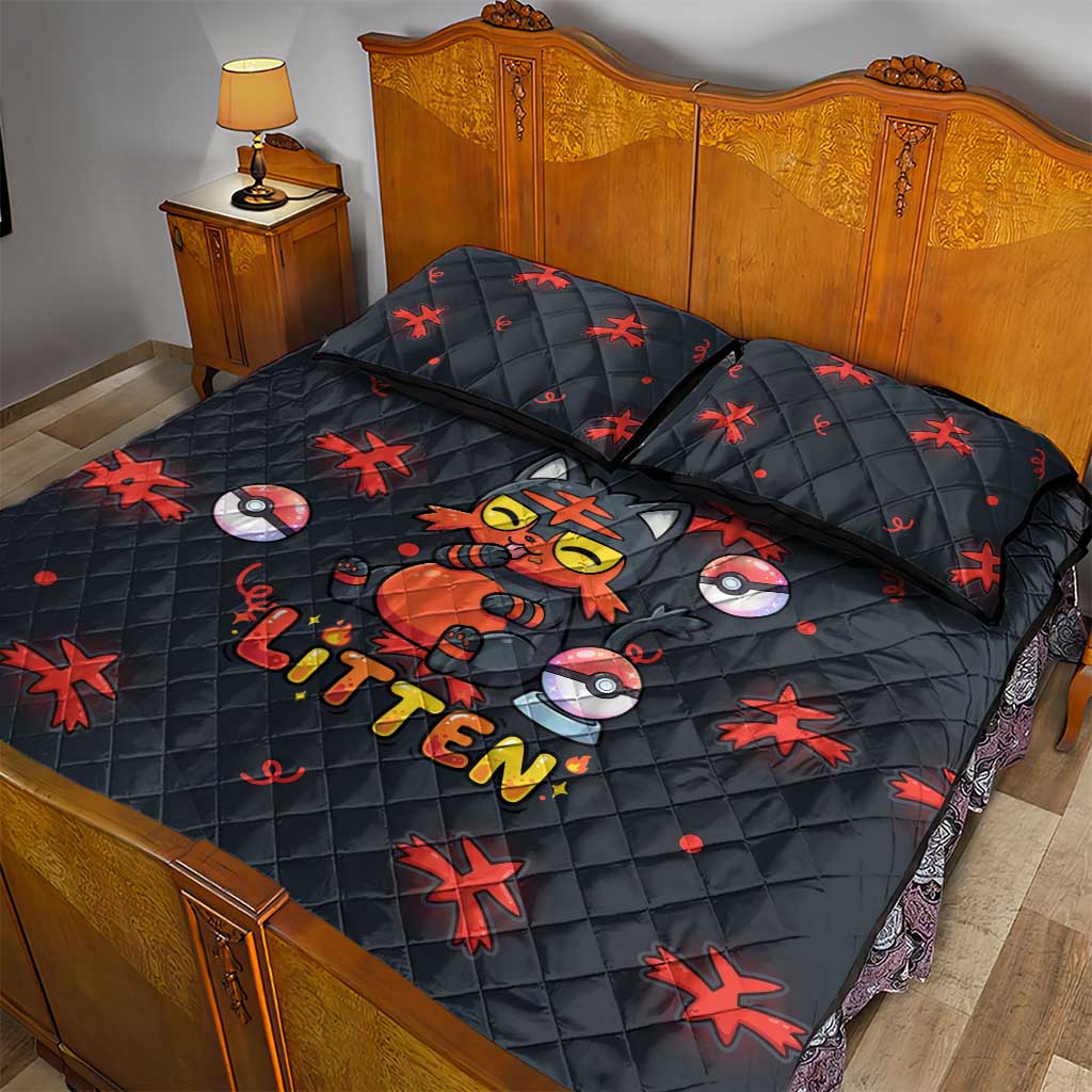 Litten Quilt Bed Set Playful Ember Cartoon Art