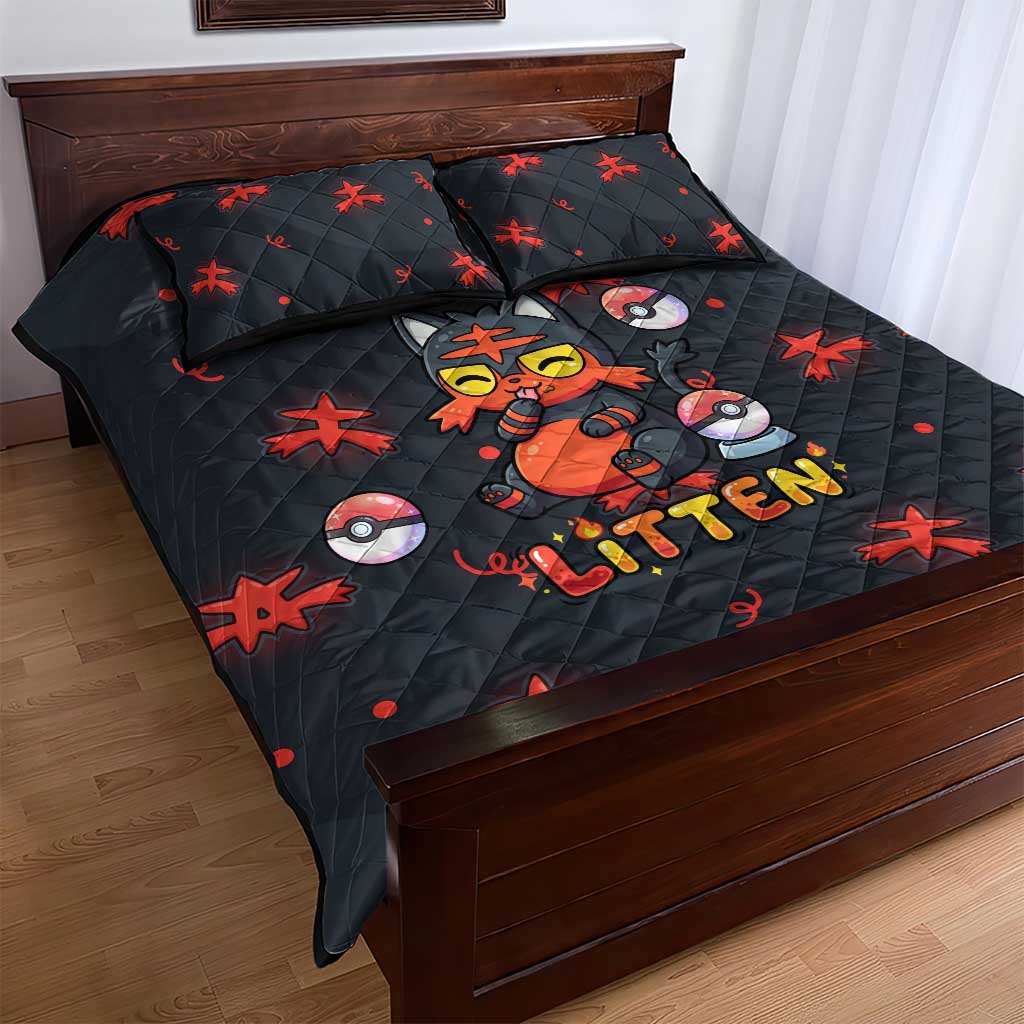 Litten Quilt Bed Set Playful Ember Cartoon Art