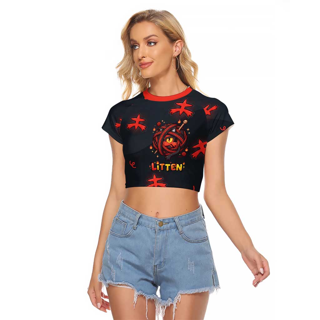 Litten Raglan Cropped T Shirt Playful Ember Cartoon Art