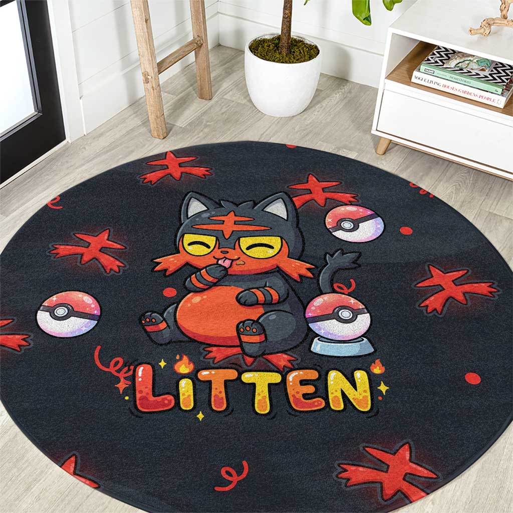 Litten Round Carpet Playful Ember Cartoon Art