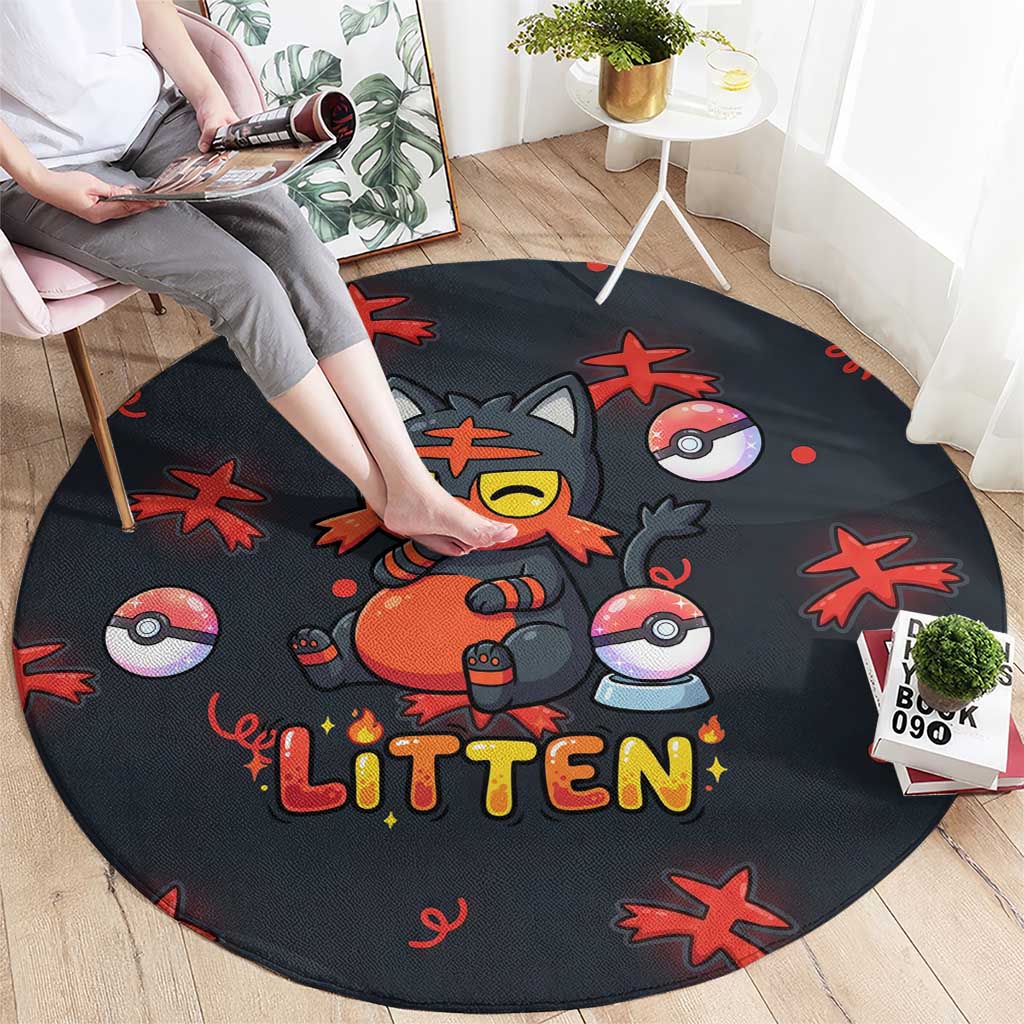 Litten Round Carpet Playful Ember Cartoon Art