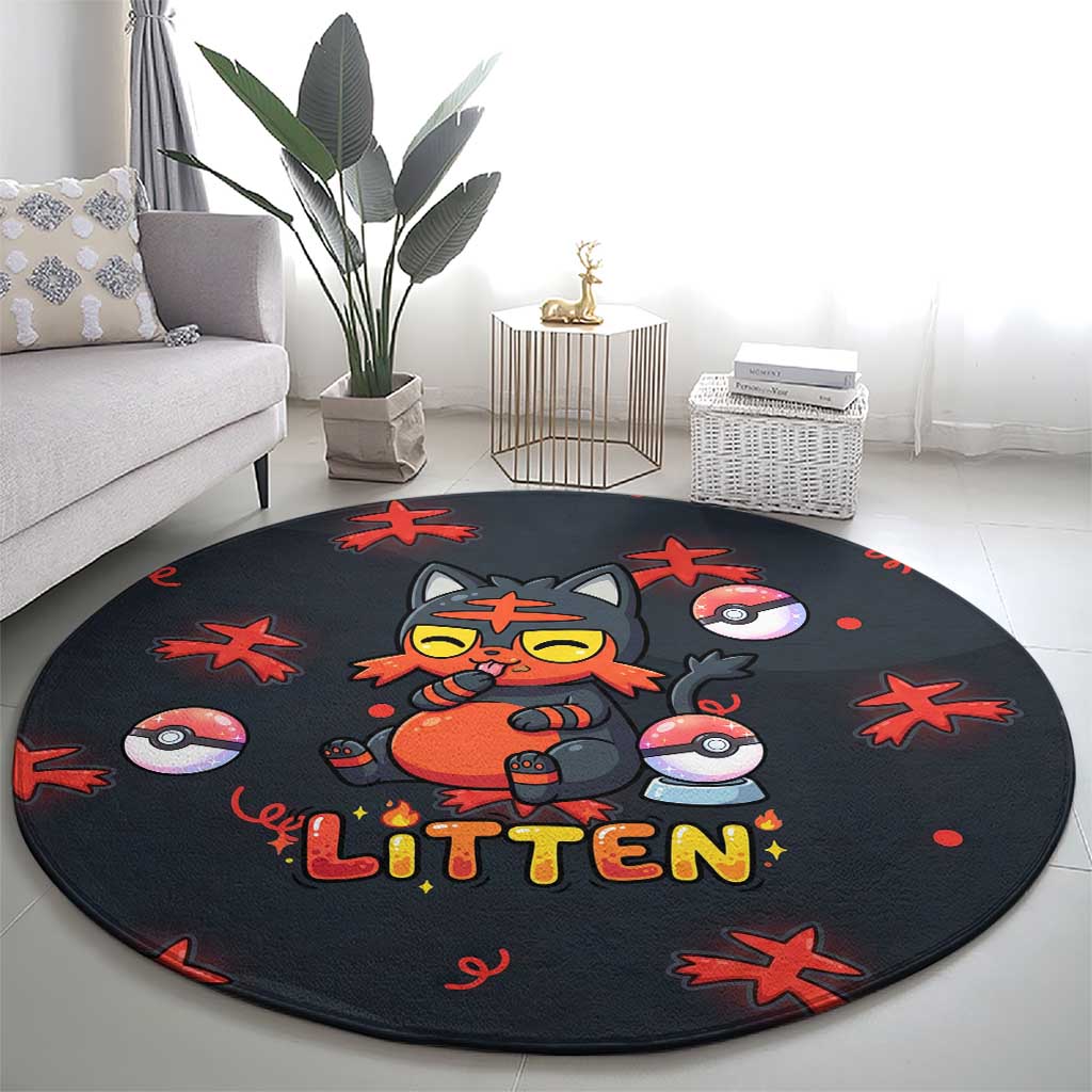 Litten Round Carpet Playful Ember Cartoon Art