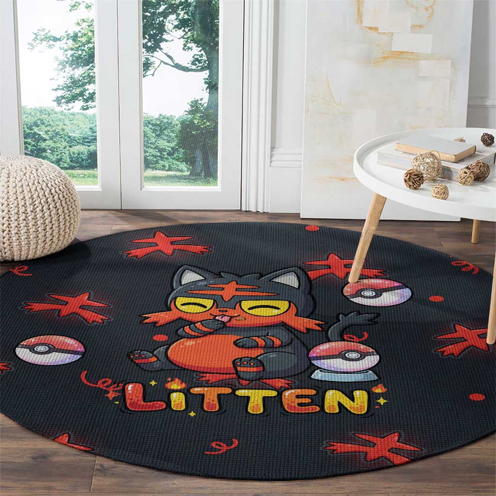 Litten Round Carpet Playful Ember Cartoon Art