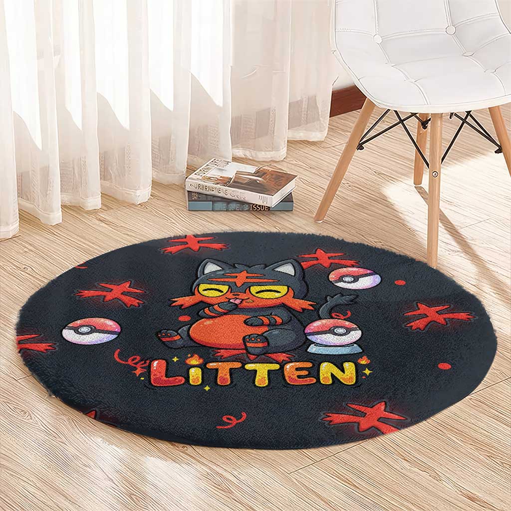 Litten Round Carpet Playful Ember Cartoon Art