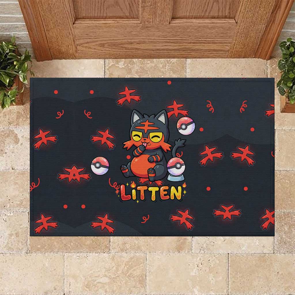 Litten Rubber Doormat Playful Ember Cartoon Art