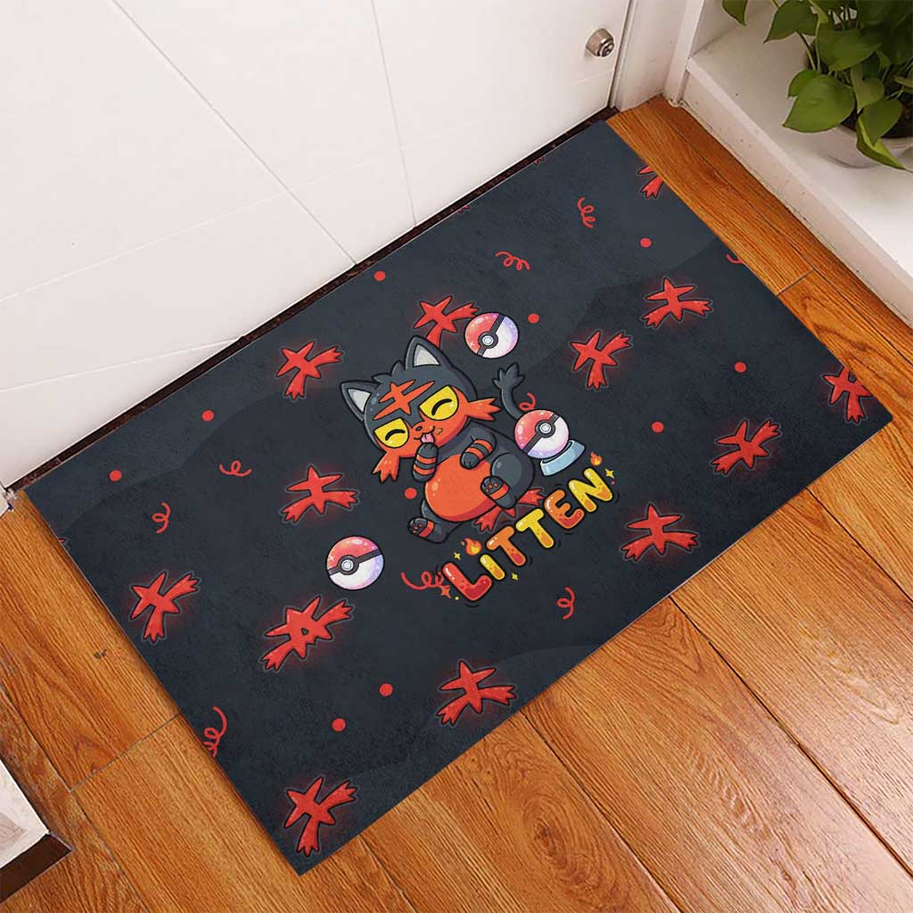 Litten Rubber Doormat Playful Ember Cartoon Art