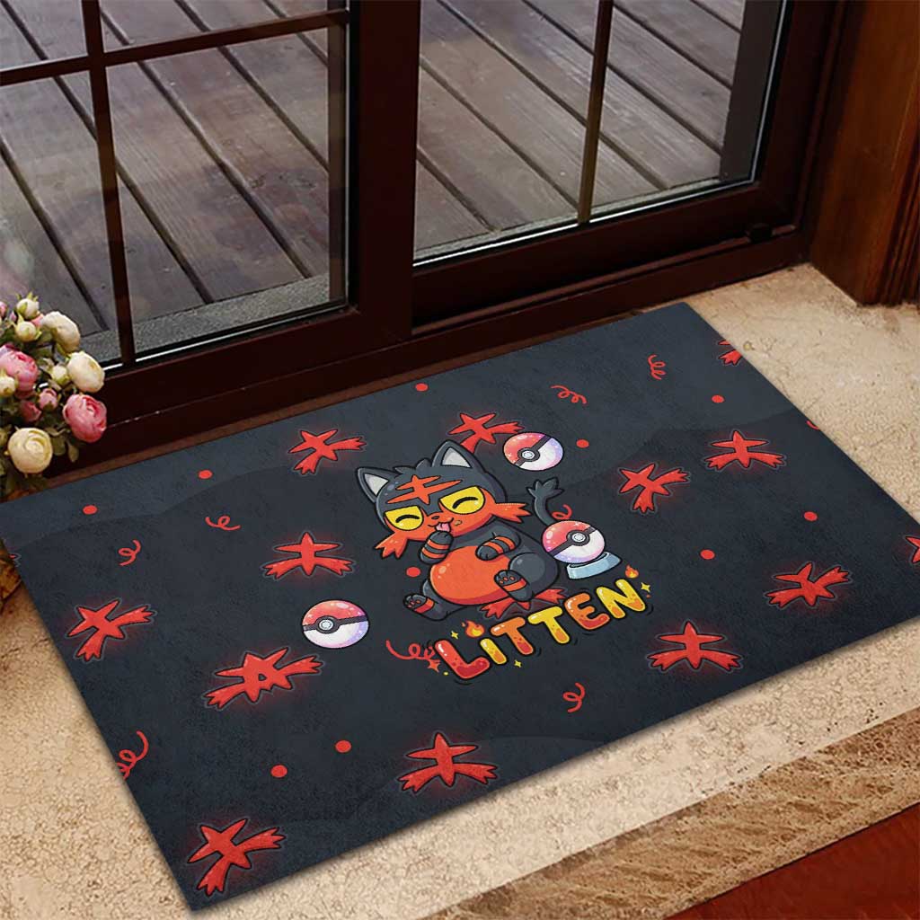 Litten Rubber Doormat Playful Ember Cartoon Art