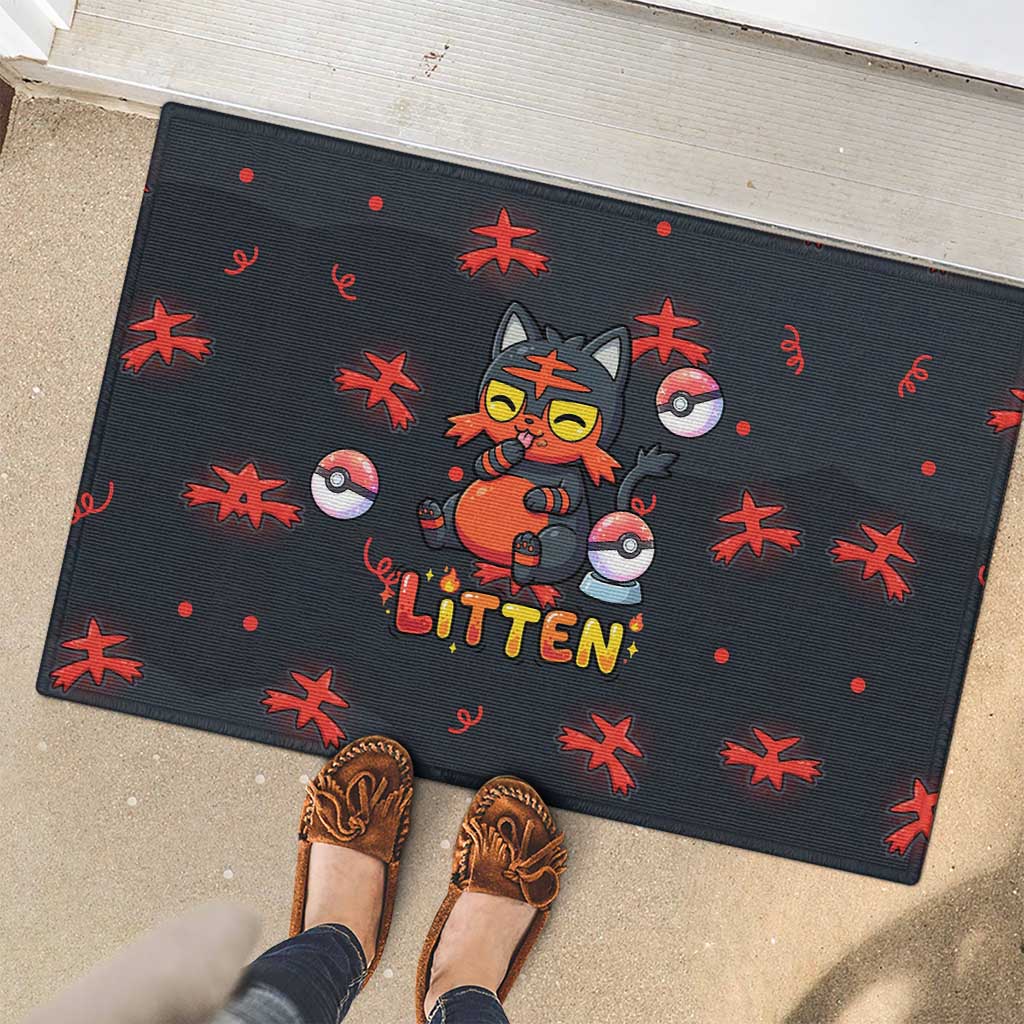 Litten Rubber Doormat Playful Ember Cartoon Art
