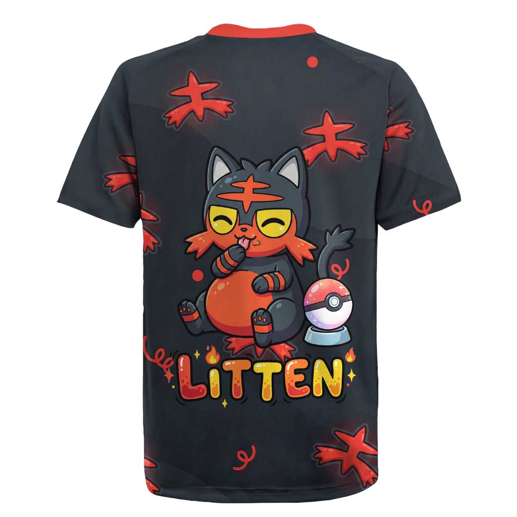 Litten Rugby Jersey Playful Ember Cartoon Art