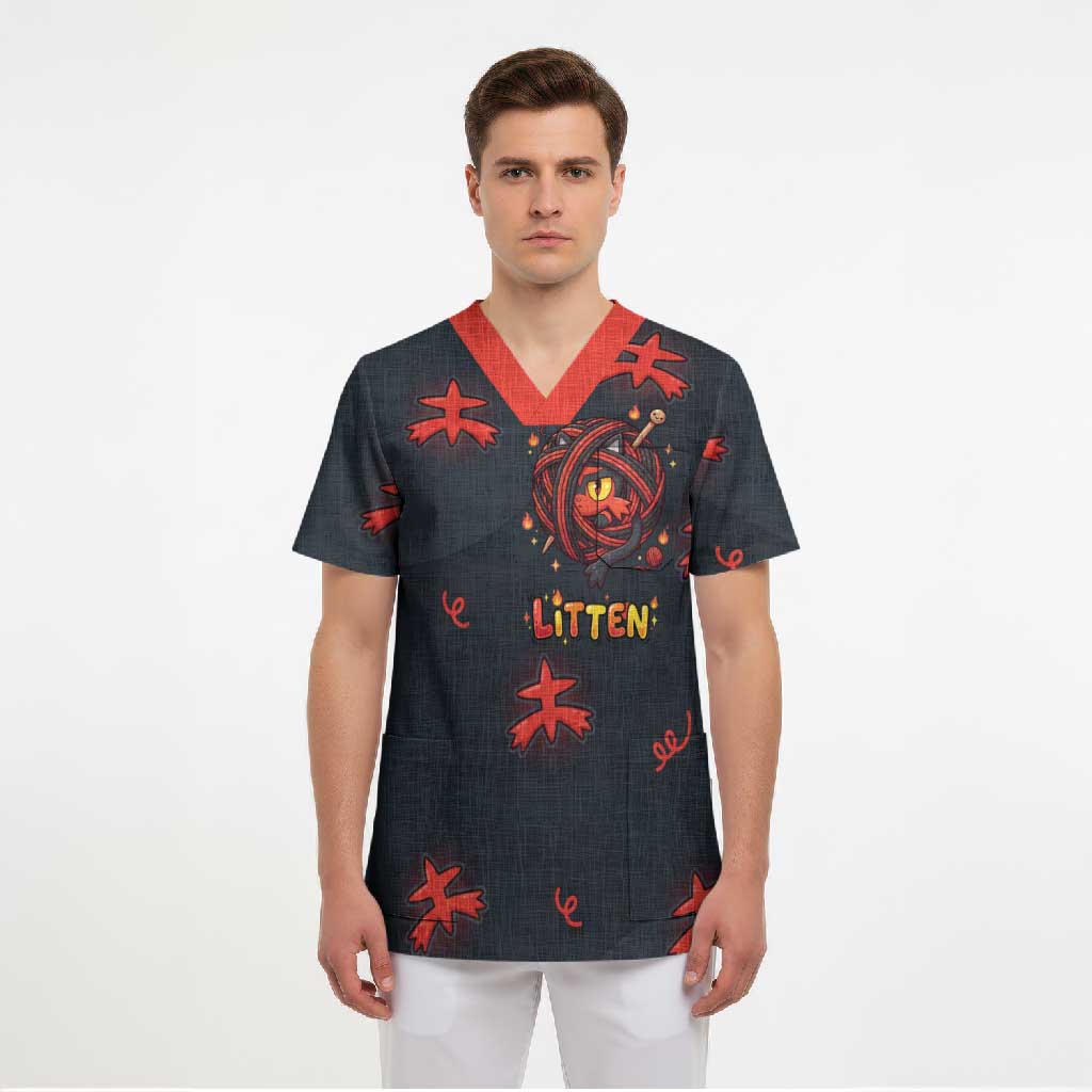 Litten Scrub Top Playful Ember Cartoon Art