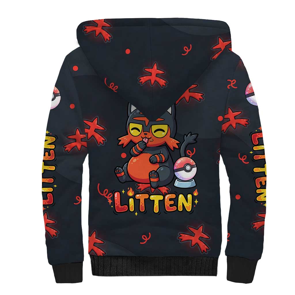 Litten Sherpa Hoodie Playful Ember Cartoon Art