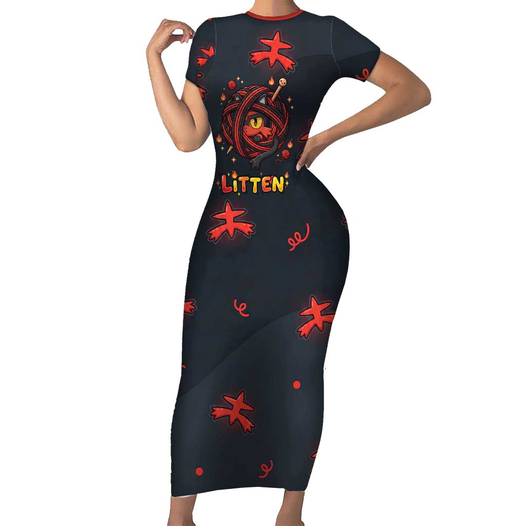 Litten Short Sleeve Bodycon Dress Playful Ember Cartoon Art