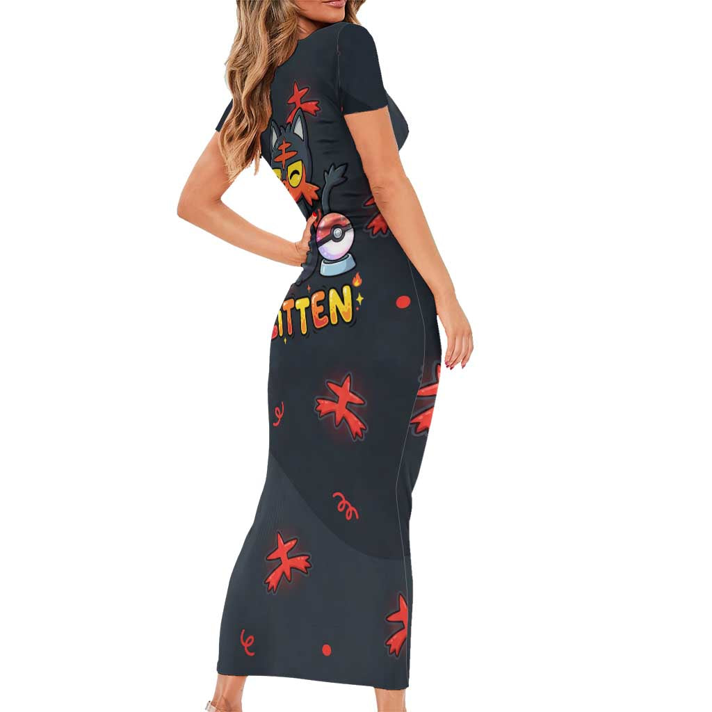Litten Short Sleeve Bodycon Dress Playful Ember Cartoon Art