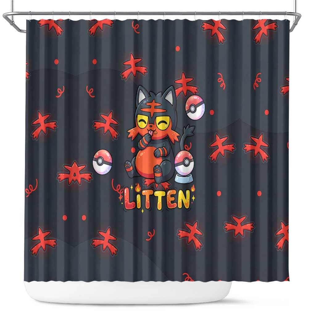 Litten Shower Curtain Playful Ember Cartoon Art