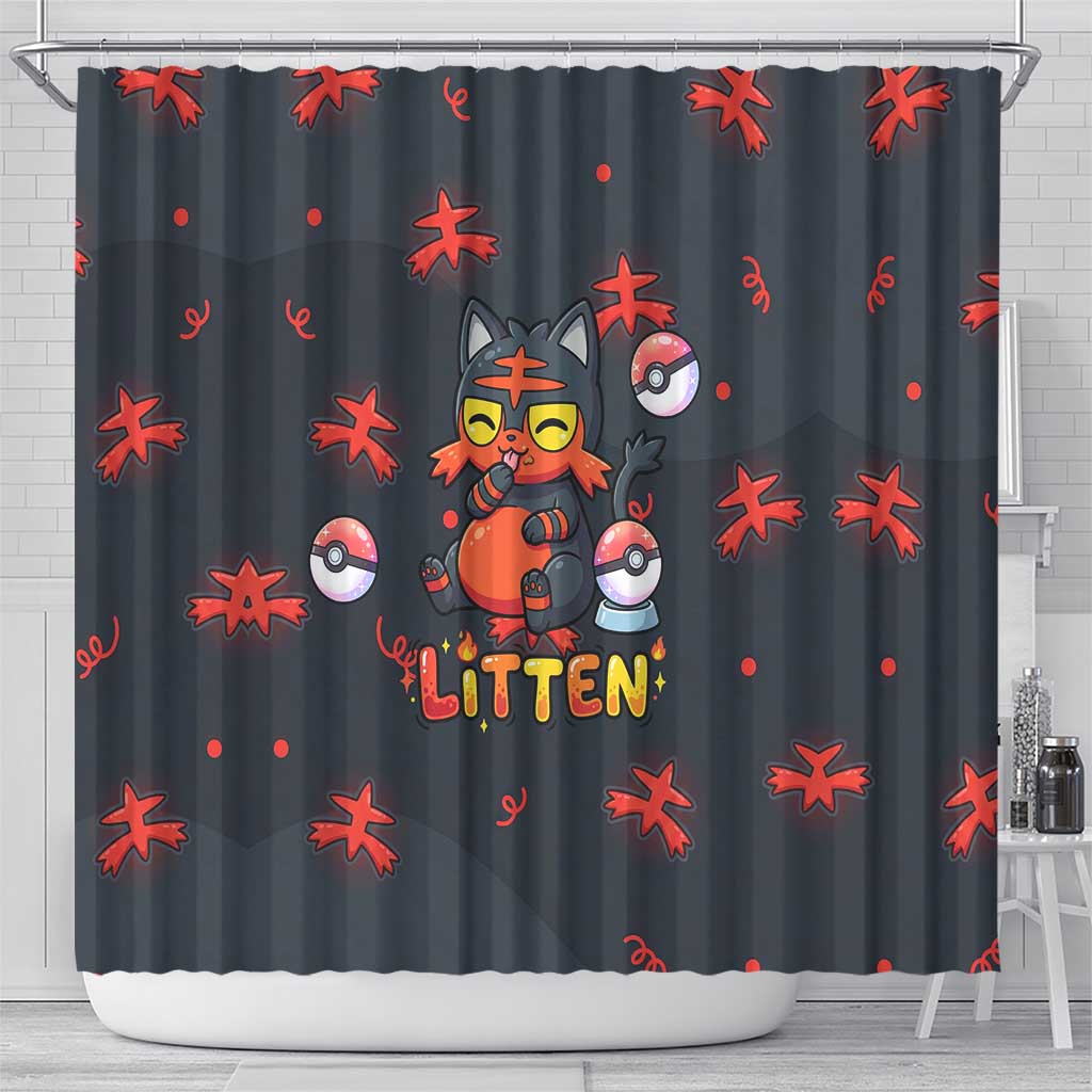 Litten Shower Curtain Playful Ember Cartoon Art