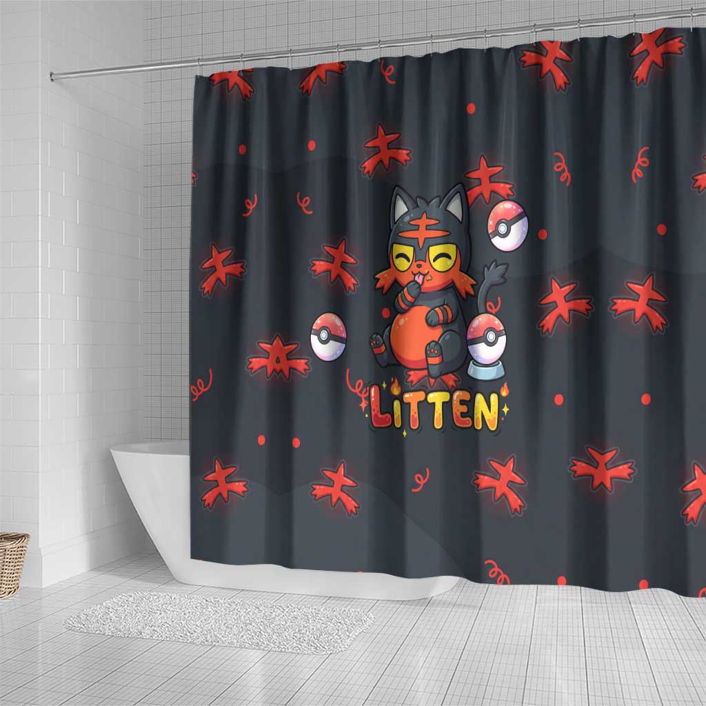 Litten Shower Curtain Playful Ember Cartoon Art