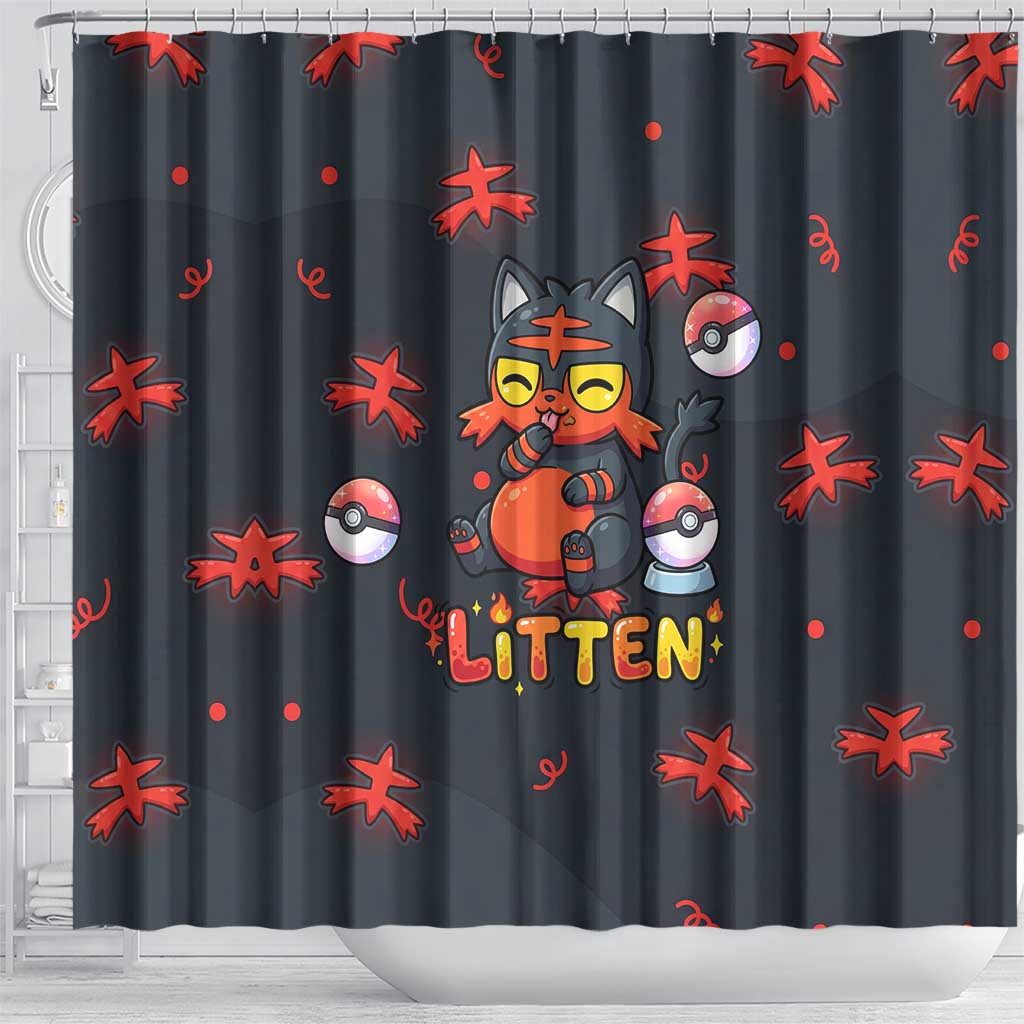 Litten Shower Curtain Playful Ember Cartoon Art