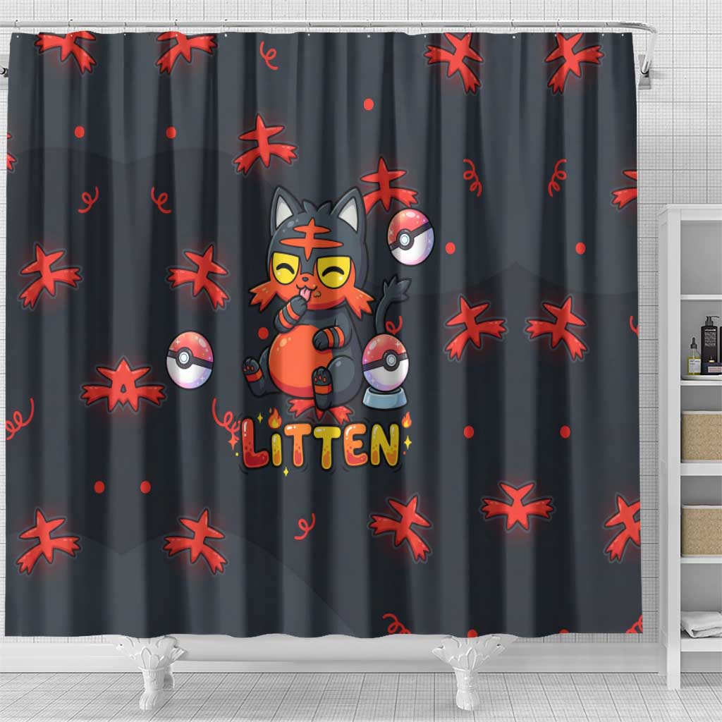 Litten Shower Curtain Playful Ember Cartoon Art