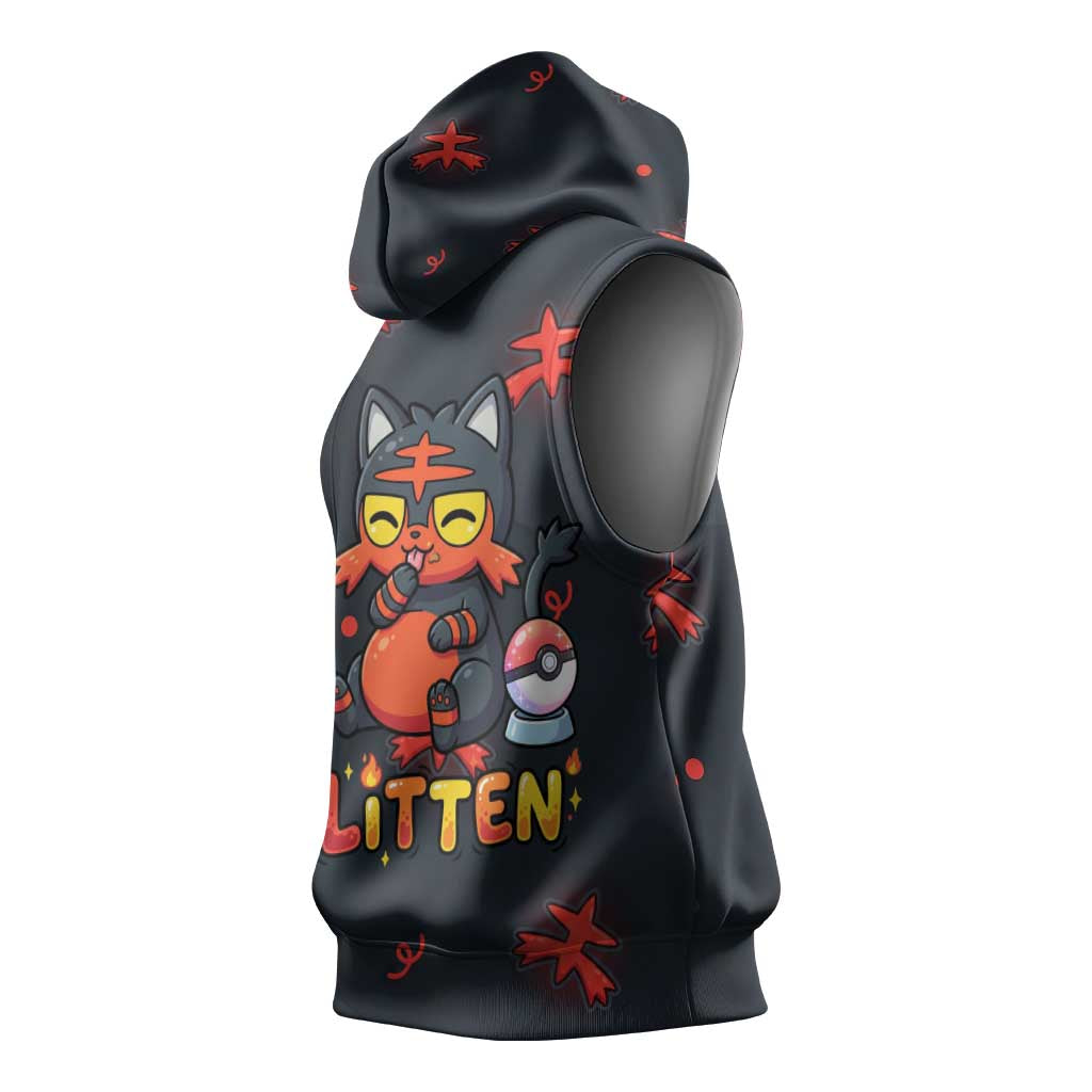 Litten Sleeveless Hoodie Playful Ember Cartoon Art