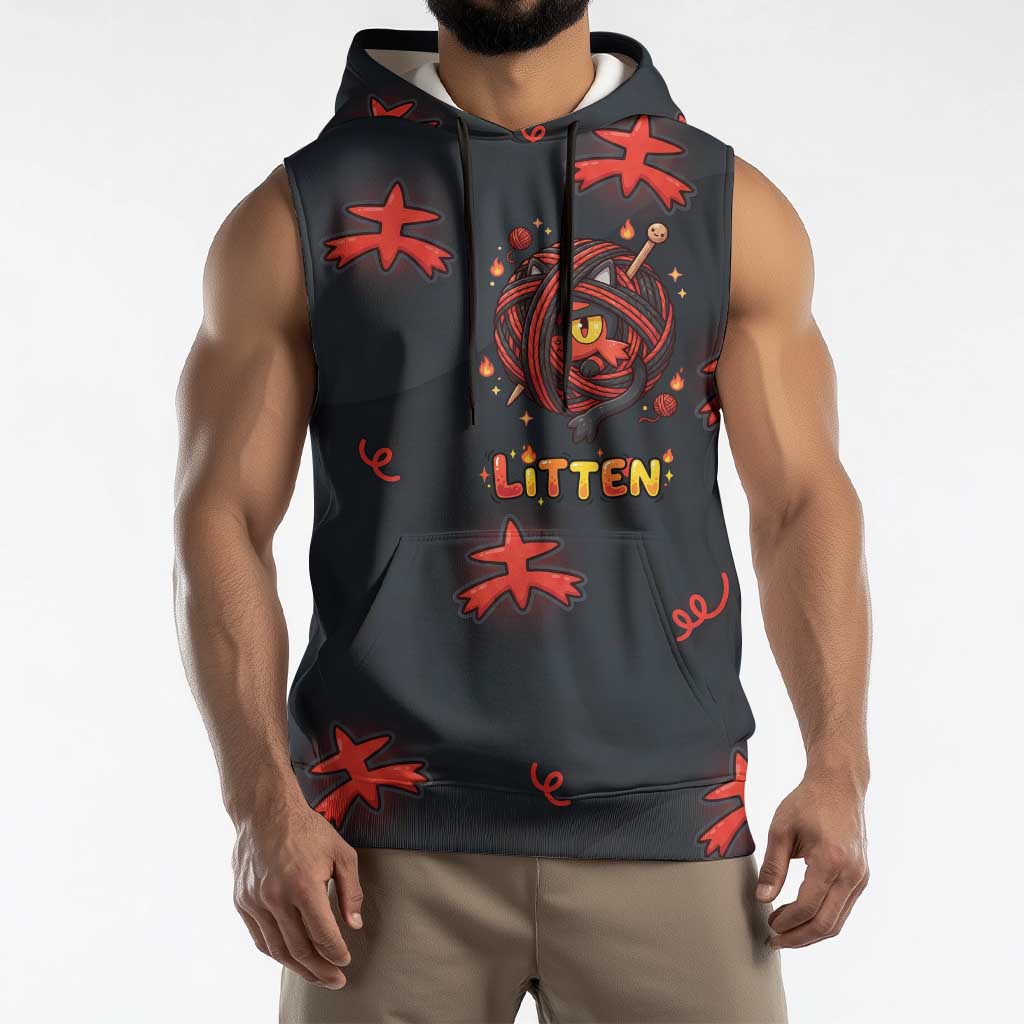 Litten Sleeveless Hoodie Playful Ember Cartoon Art